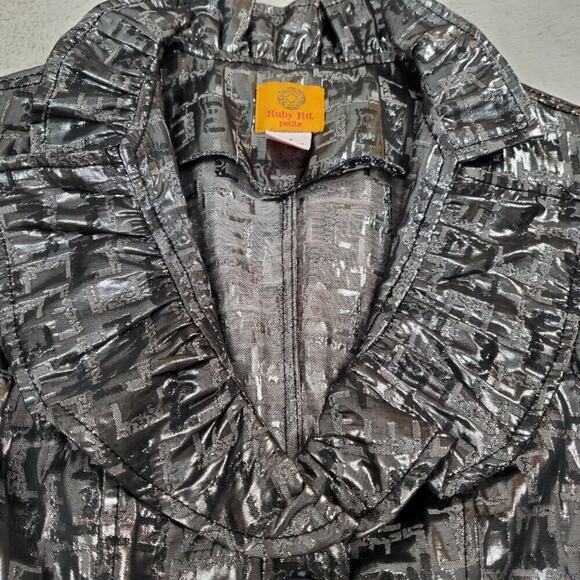 Ruby Road Petite Silver Black Metallic Ruffle Collar Lightweight Jacket Women 4 - Picture 2 of 9